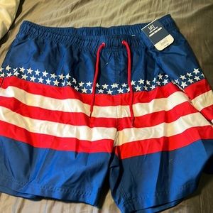 American flag swim trunks